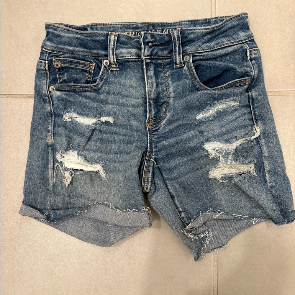American Eagle Outfitters Faded Blue Ripped Denim Shorts